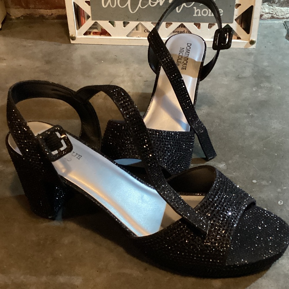 Dominique Black Sparkle Sandals - Picture 2 of 2